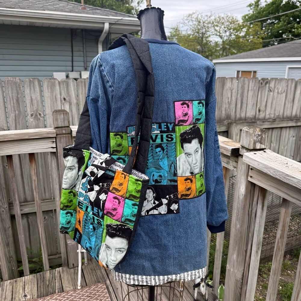 Vintage Handmade Elvis Denim Jacket & Matching Tote Set